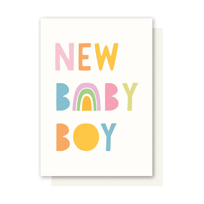 Colorful text poster with 'NEW BABY BOY' on a white background
