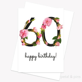 Greeting card with floral design and 'happy birthday!' text on a white background