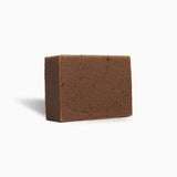 Brown rectangular bar of soap on a white background