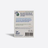 Back of a soap packaging with text and branding on a white background