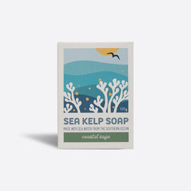 Sea Kelp Soap packaging with a coastal design on a white background