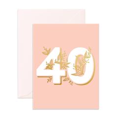 Celebrate a 40th birthday with the 40 GREETING CARD by Fox and Fallow. The cover features the number