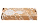 Natural brown box with white print that says Wheatbags love