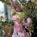 Bouquet of soft pink and green flowers