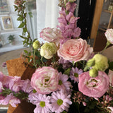 Bouquet of soft pink and lilac coloured flowers