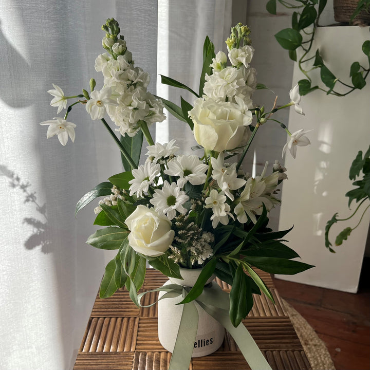 Petite white flower arrangement