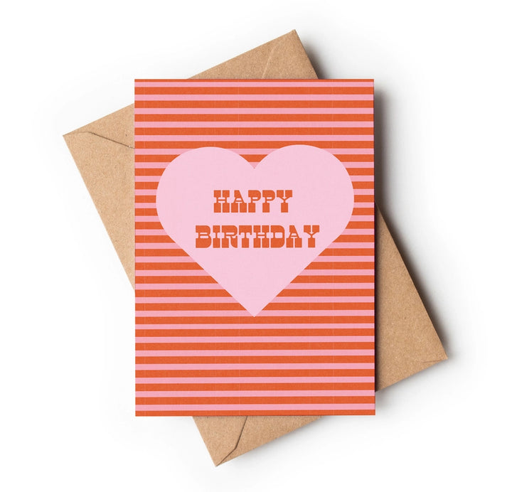 HAPPY BIRTHDAY PINK STRIPE -VINTAGE RETRO STYLE GREETING CARD