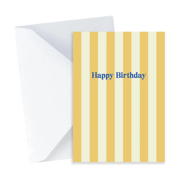 Striped birthday card with 'Happy Birthday' text on a white background
